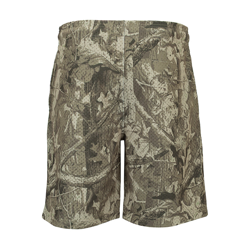 Men's tree camo printed shorts, relaxed fit with front opening
