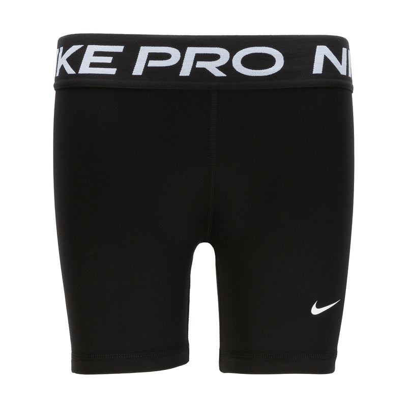Nike Pro youth 5-inch black compression shorts with wide waistband and Nike swoosh
