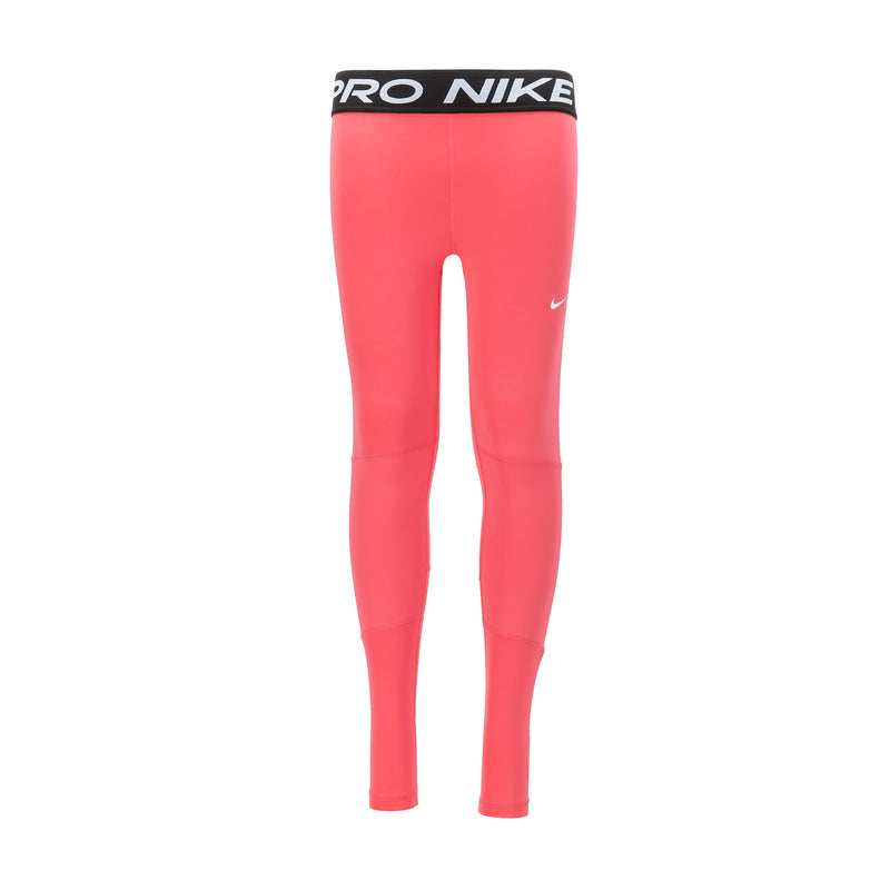 Youth Nike Pro leggings in coral pink with PRO NIKE waistband