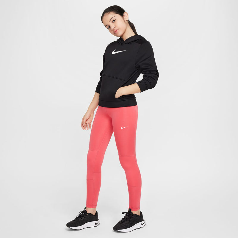 Youth Nike Pro coral pink leggings with PRO NIKE waistband and side swoosh