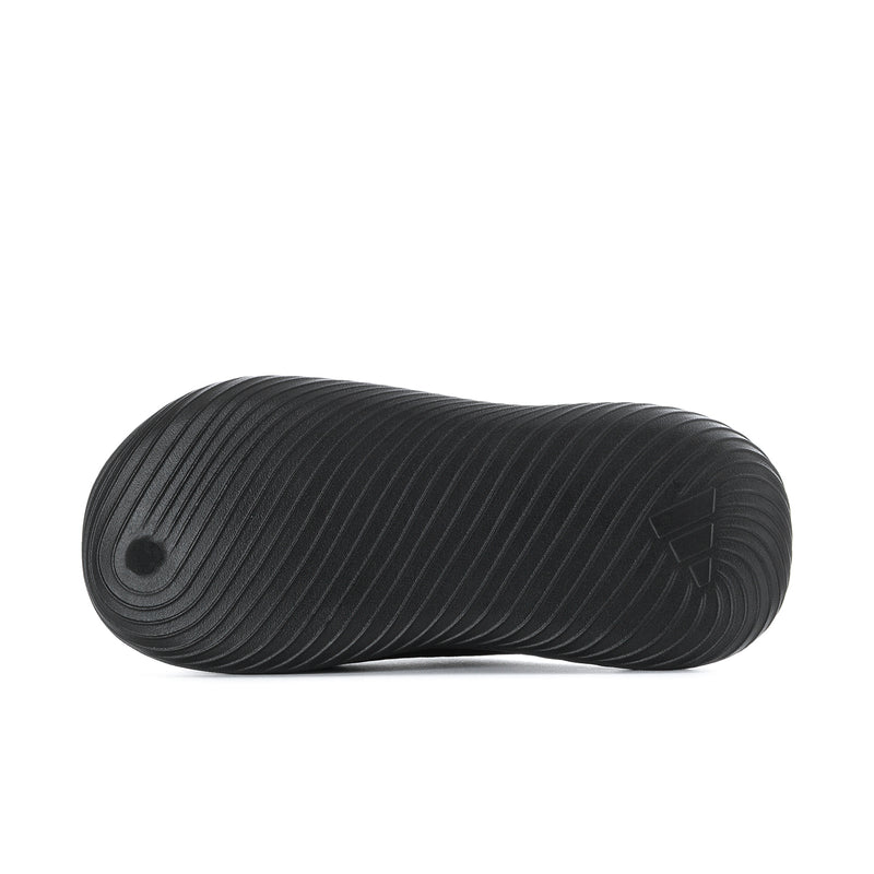 Men's black slide sandals outsole with curved tread lines for grip