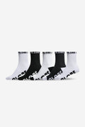 Quarter sock five pack in black and white with Globe logo on the cuff