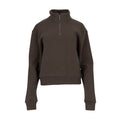 Chocolate brown women's fleece half-zip pullover with long sleeves and front pocket