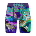 Men's boxer briefs, purple cat and sci-fi graphic, PSD logo waistband