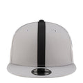 Grey and black snapback cap with front vertical black stripe
