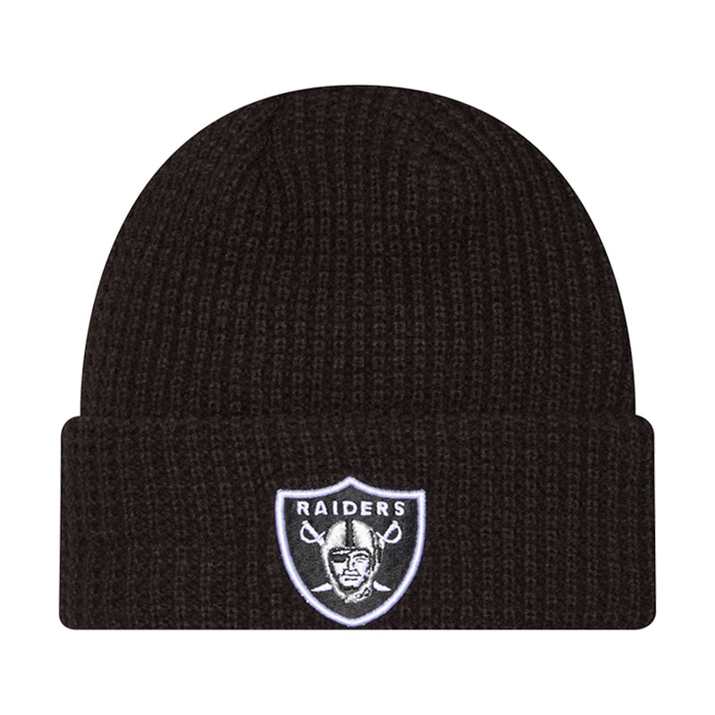 Black waffle-knit beanie with Raiders shield patch