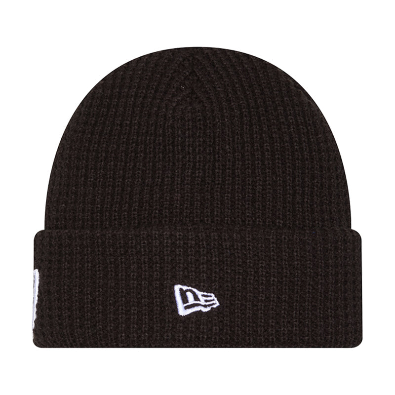Black waffle-knit beanie with New Era flag logo