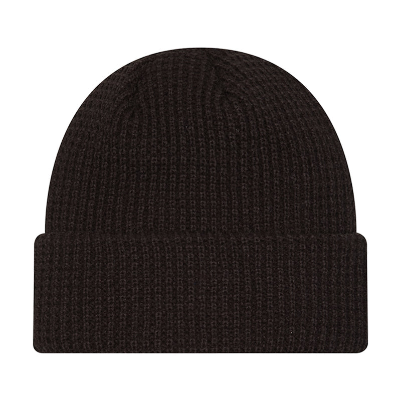 Black waffle-knit beanie, no visible logo