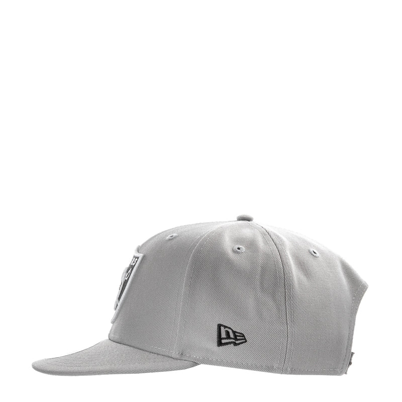 Grey baseball cap with New Era flag logo on the front-side panel