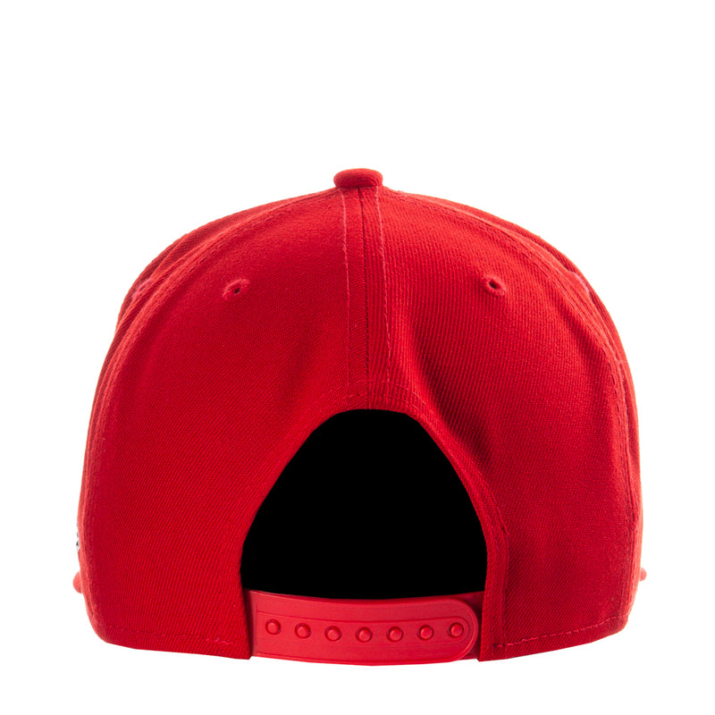 Red baseball cap back view with black inner panel