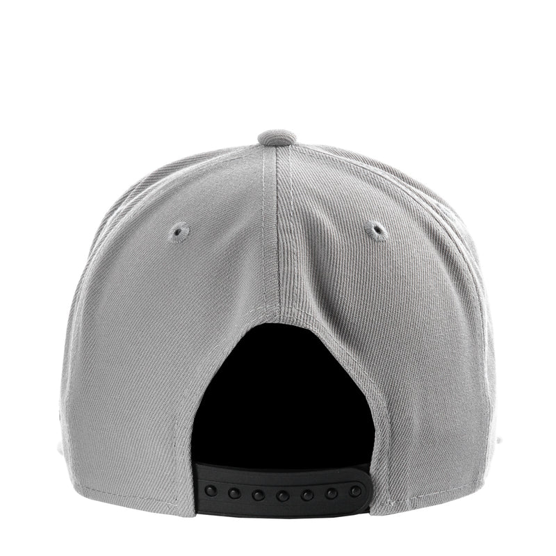 Grey baseball cap back view with ventilation holes and open eyelets