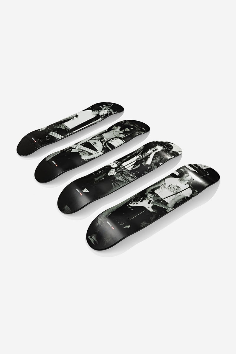 Four Ramones 8.25 inch decks laid flat on a white surface displaying grayscale band photos.