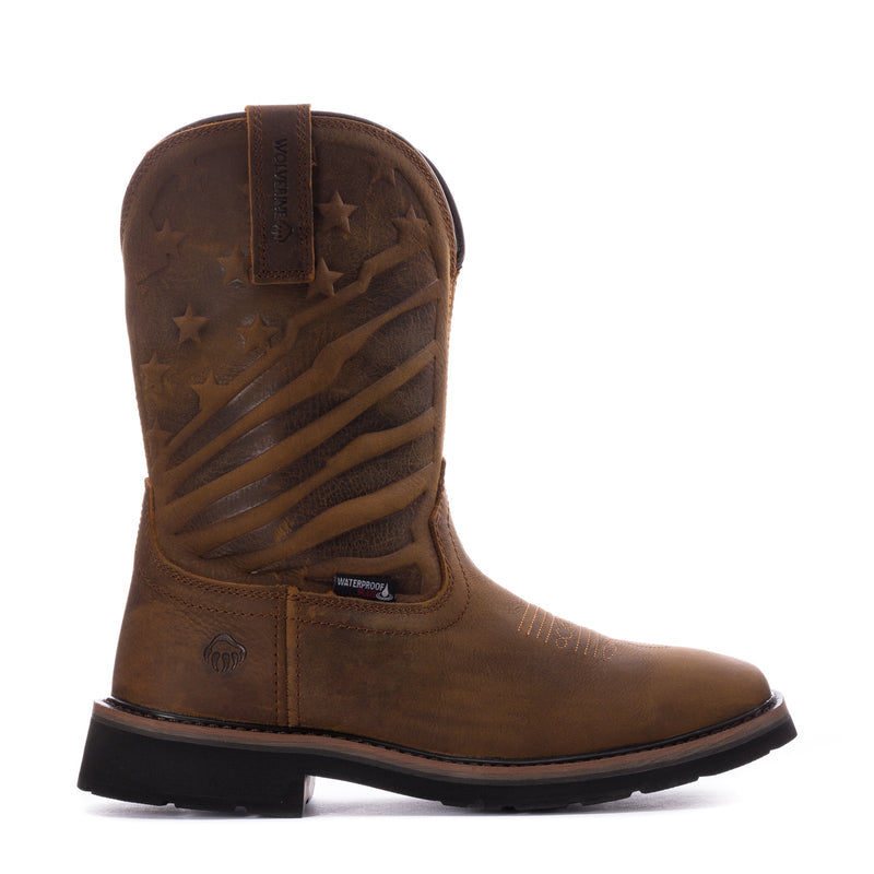 Men's western boots in brown with flag-style stars and stripes embroidery