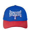 Two-tone blue and red strapback cap with Rangers “T” logo on front panel
