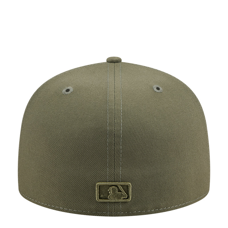 Olive A-frame baseball cap with central stitched back patch