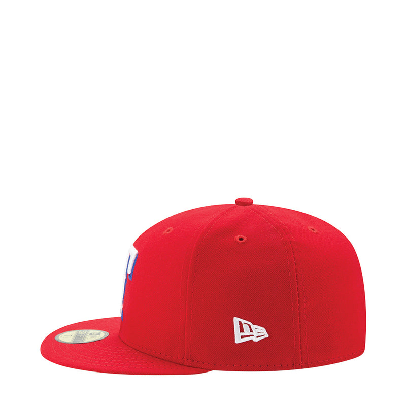 Red 59FIFTY baseball cap with New Era flag logo on the front