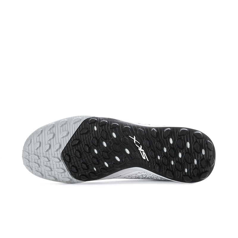 Men's soccer cleat outsole with black tread and light gray perimeter
