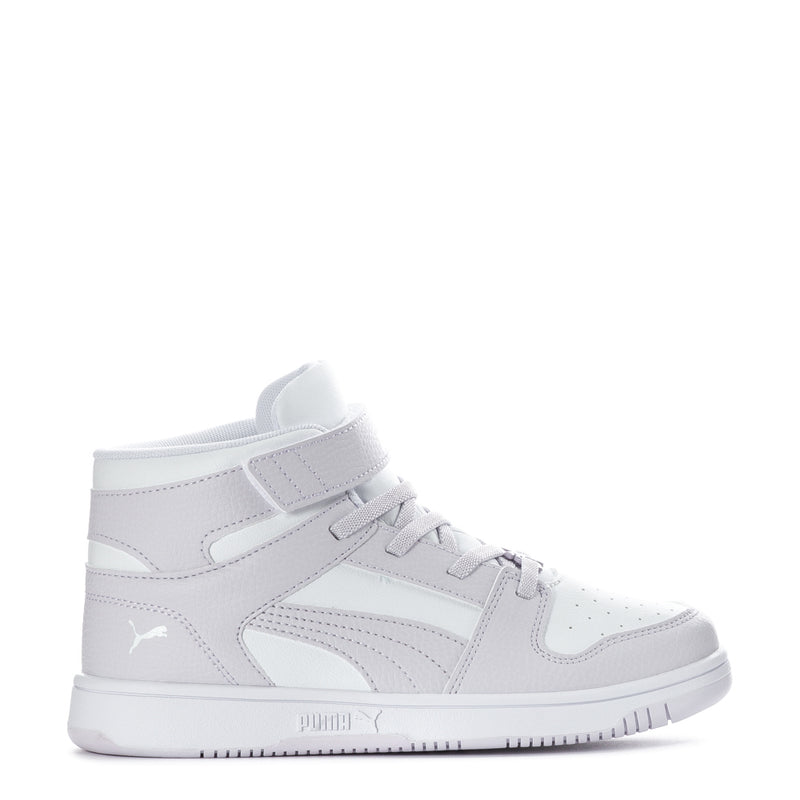 Kids high-top sneakers, white with hook-and-loop straps and lace-up front