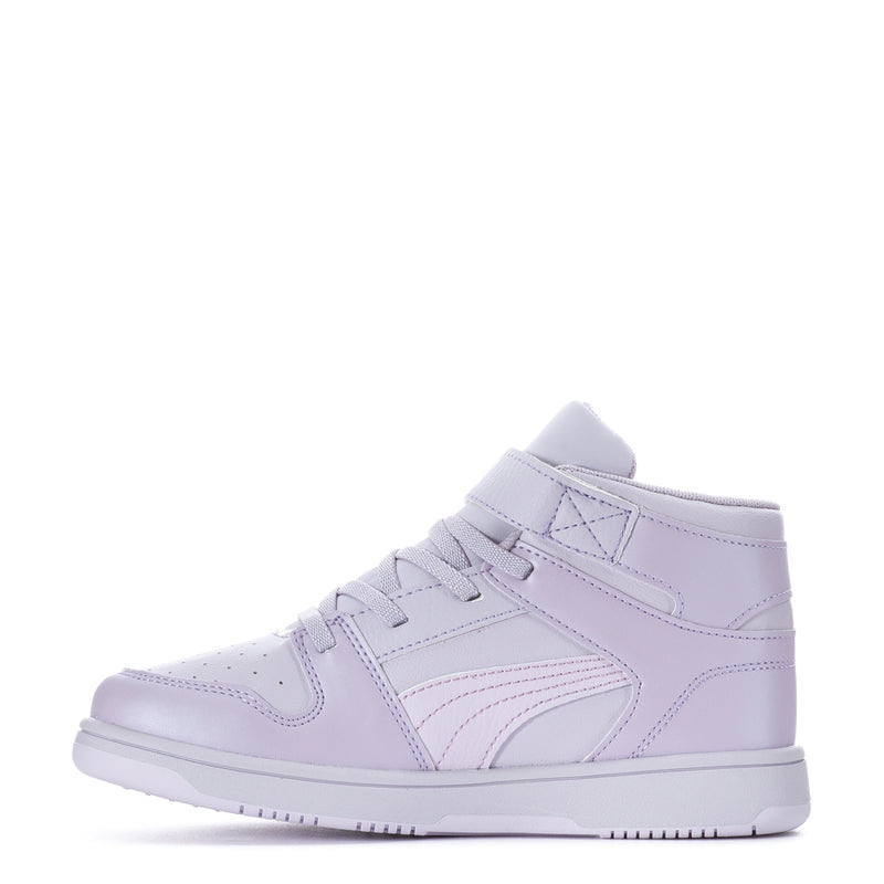 Kids high-top sneaker with padded collar, lace-up closure, light lilac upper