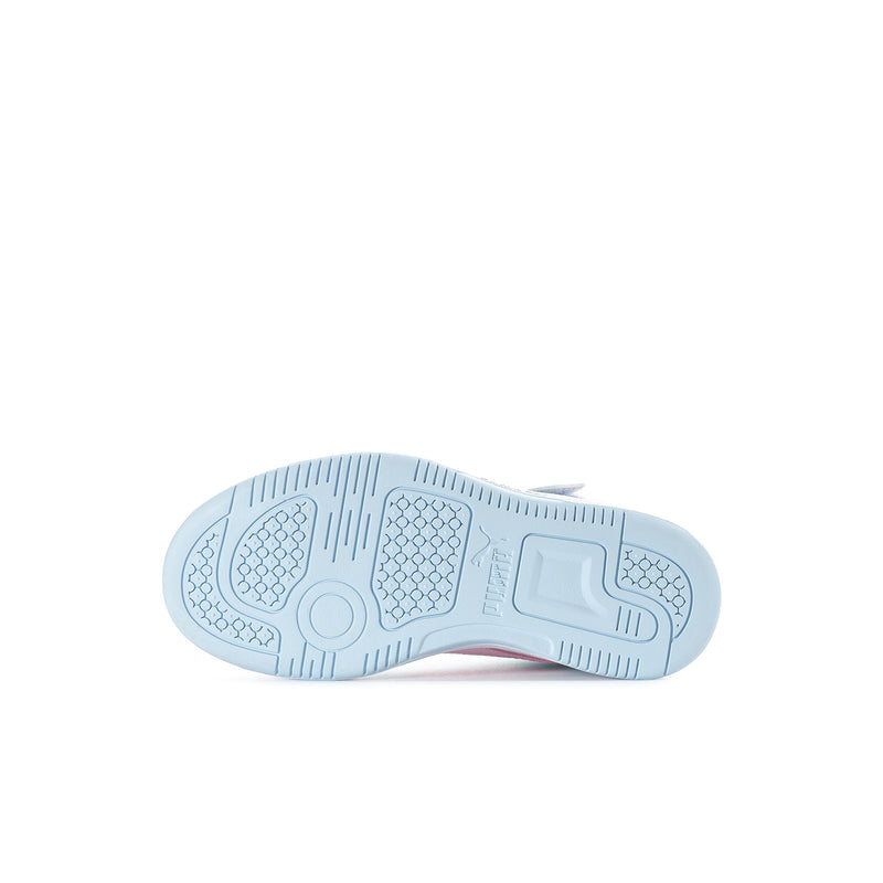 Kids high-top sneaker outsole, light blue rubber tread pattern