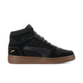 Men's black high-top sneakers, brown outsole, gold PUMA logos and stitching