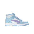 Youth high-top sneakers in light blue with lavender stripe and white midsole