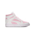 Youth high-top sneakers, white with pink side panels and lace-up closure