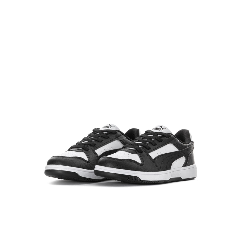 Kids' black and white lace-up Puma sneakers, side-by-side view