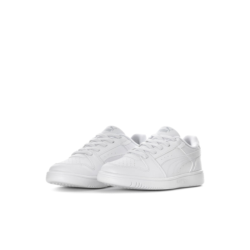 Pair of kids white lace-up sneakers, low-top style