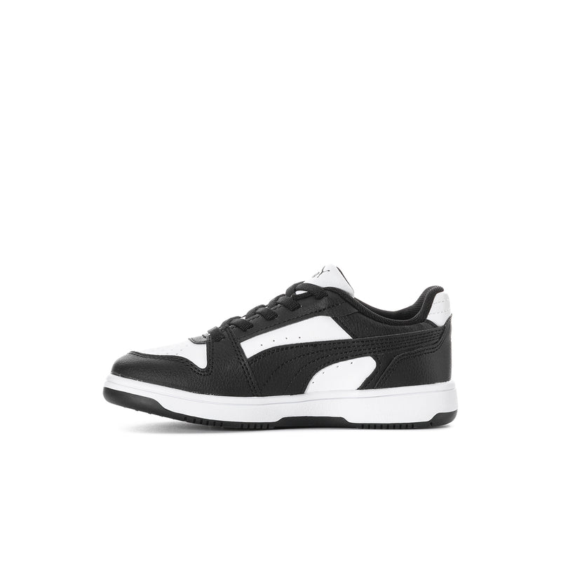 Kids' black and white Puma sneakers, quarter side profile