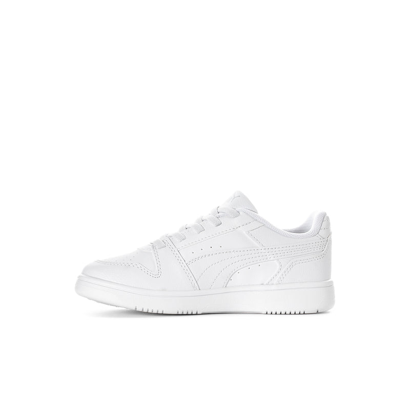 Kids white low-top lace-up sneaker with textured side panel detail