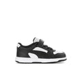 Toddler low-top sneakers in black with white accents and hook-and-loop strap