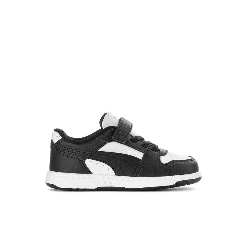 Toddler low-top sneakers in black with white accents and hook-and-loop strap