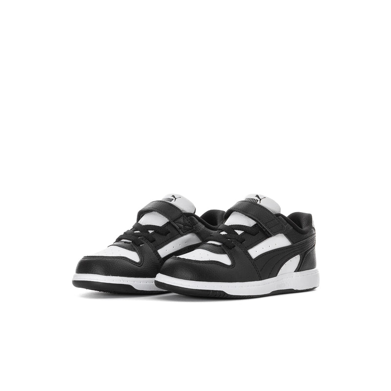 Toddler low-top sneakers in black with white side stripes and lace-up design