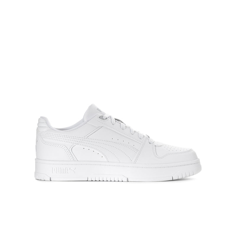 Youth Puma Rebound Slam sneakers, white leather upper, lace-up design, side logo