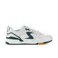 Recoil Targon men's sneakers, white with dark green and teal panels, orange sole detail