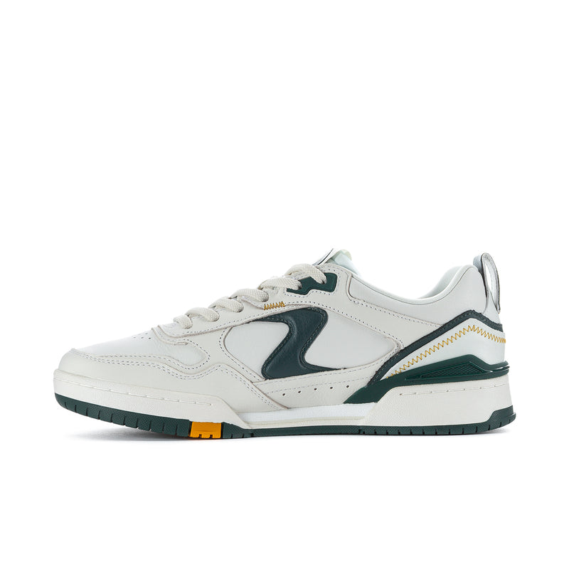 Recoil Targon men's sneakers side view, white leather with dark green swoosh panels