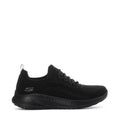 Black lace-up mesh athletic sneaker with cushioned rubber sole
