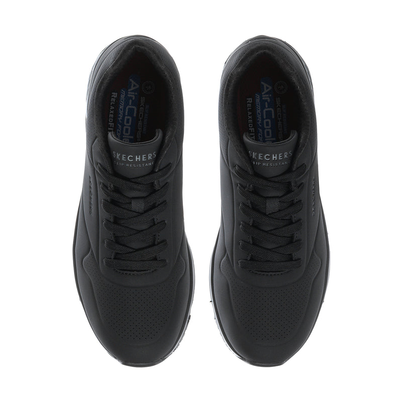 Black Skechers lace-up sneakers with padded tongue and Air-Cooled insole