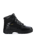 Men's black waterproof work boots with lace-up front and padded collar