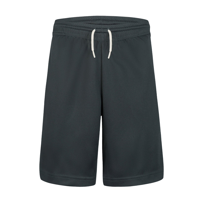 Youth relaxed mesh shorts in dark smoke grey, elastic waistband with drawstring