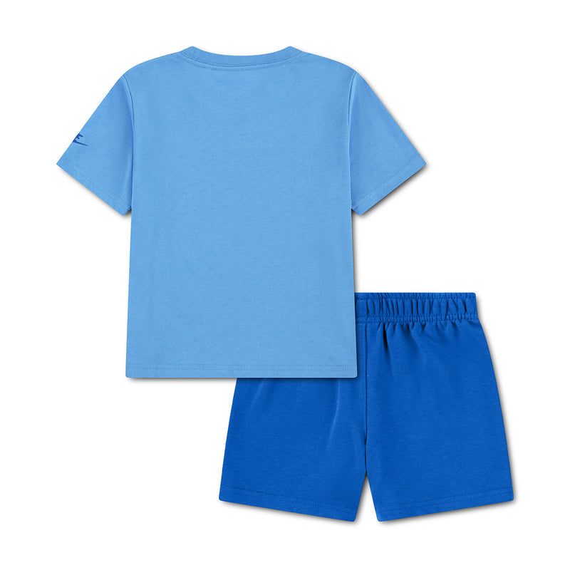 Toddler short set: light blue back T-shirt and blue shorts with Nike logo
