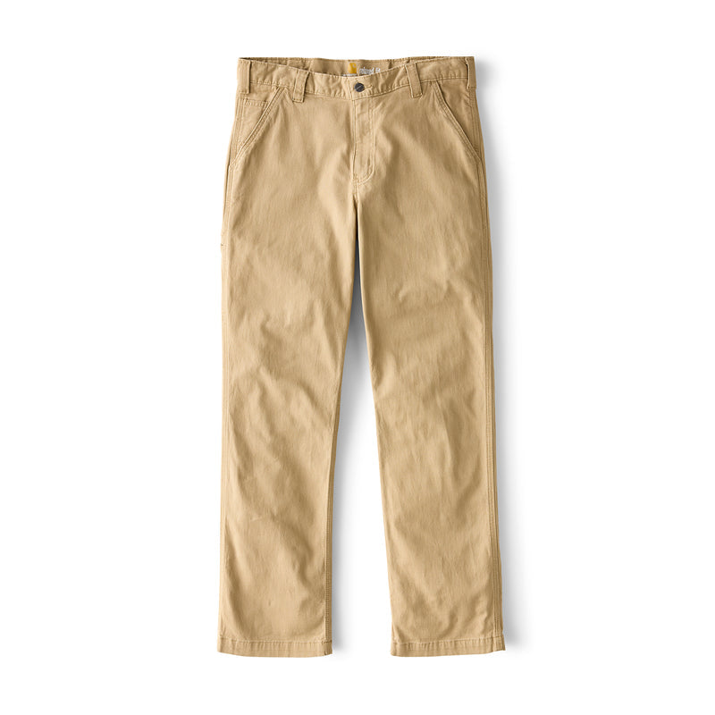Dark khaki relaxed straight dungaree pants with belt loops and button closure