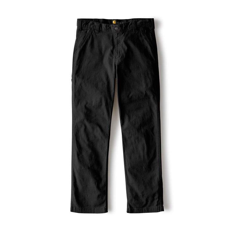Relaxed straight black dungaree pants with button waist and front pockets