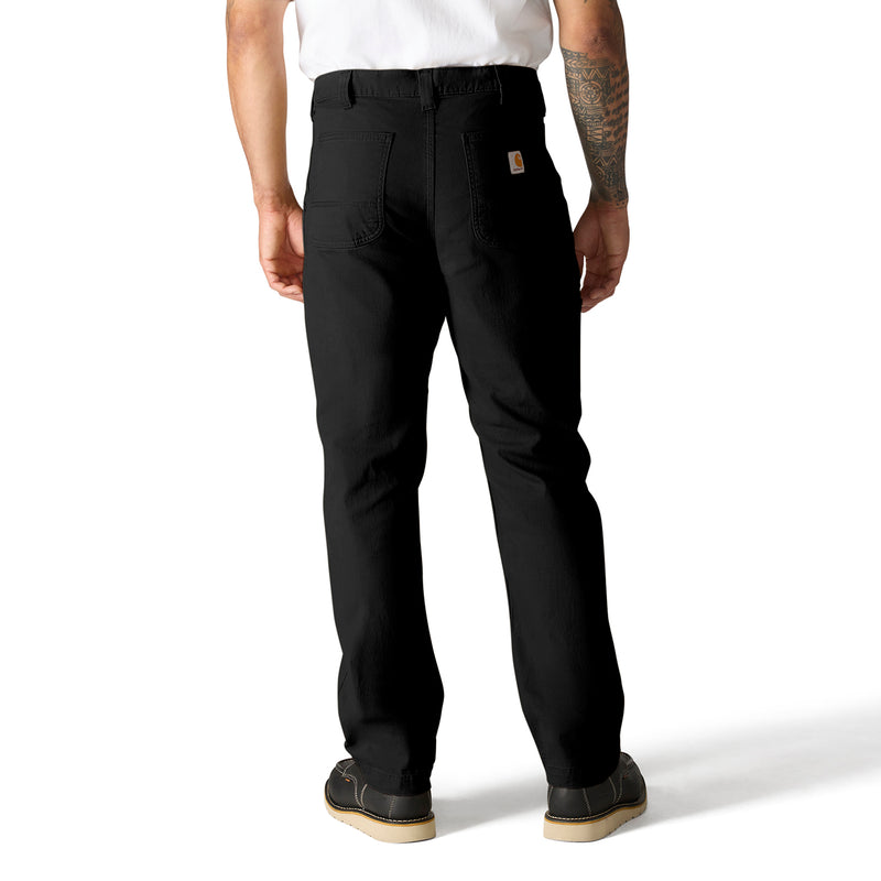 Relaxed straight black dungaree pants with back patch and straight fit
