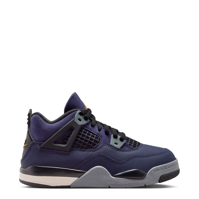 Kids’ purple athletic sneaker with black laces, gray midsole, and mesh panels