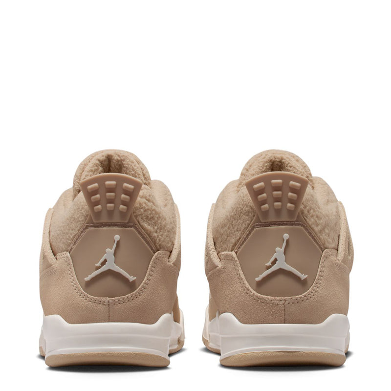 Kids Retro 4 sneakers in tan suede with padded collar and Air Jordan heel logo