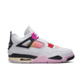 Men's sneakers in white with pink and red accents, black heel panel, Air sole detail
