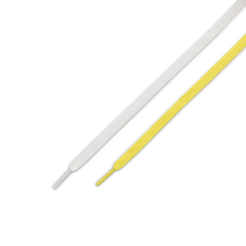 Pair of shoelaces: white lace and yellow lace, flat tips for men's sneakers