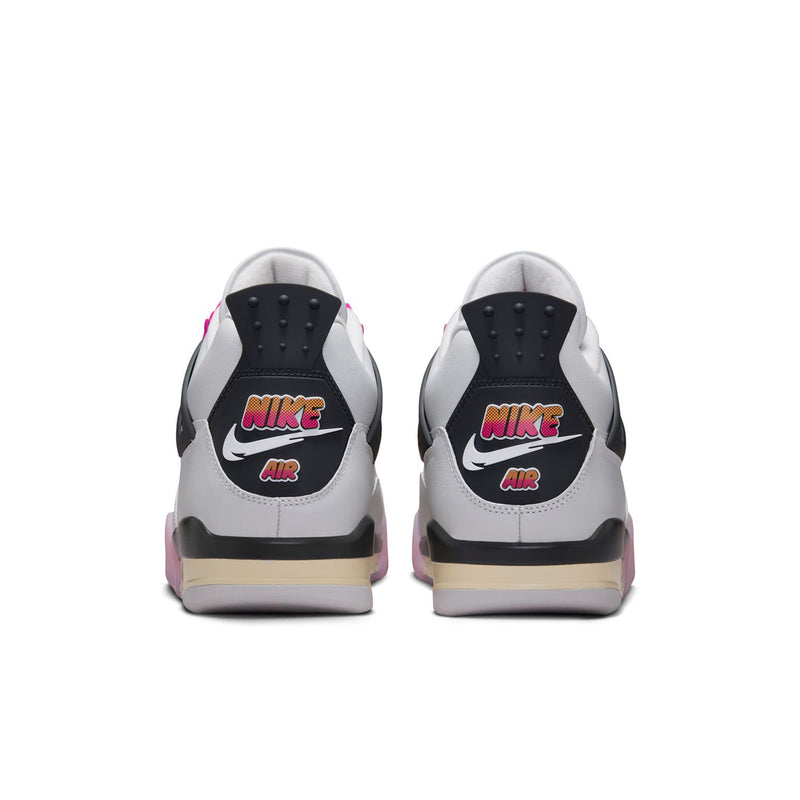Men's sneakers, back view: white leather with Nike Air heel logos and black heel tabs